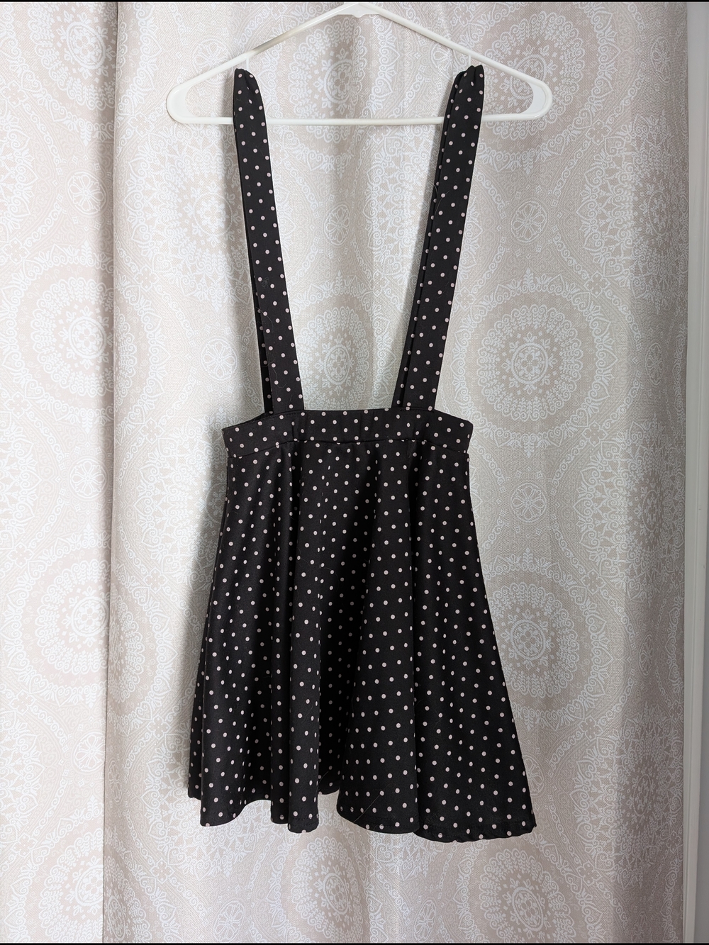 Boohoo Black Suspender Skirt with Pale Pink Polka Dots
